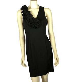 S.L. Fashions Sexy Black Ruffle Shoulder sleevless mini formal dress size 8